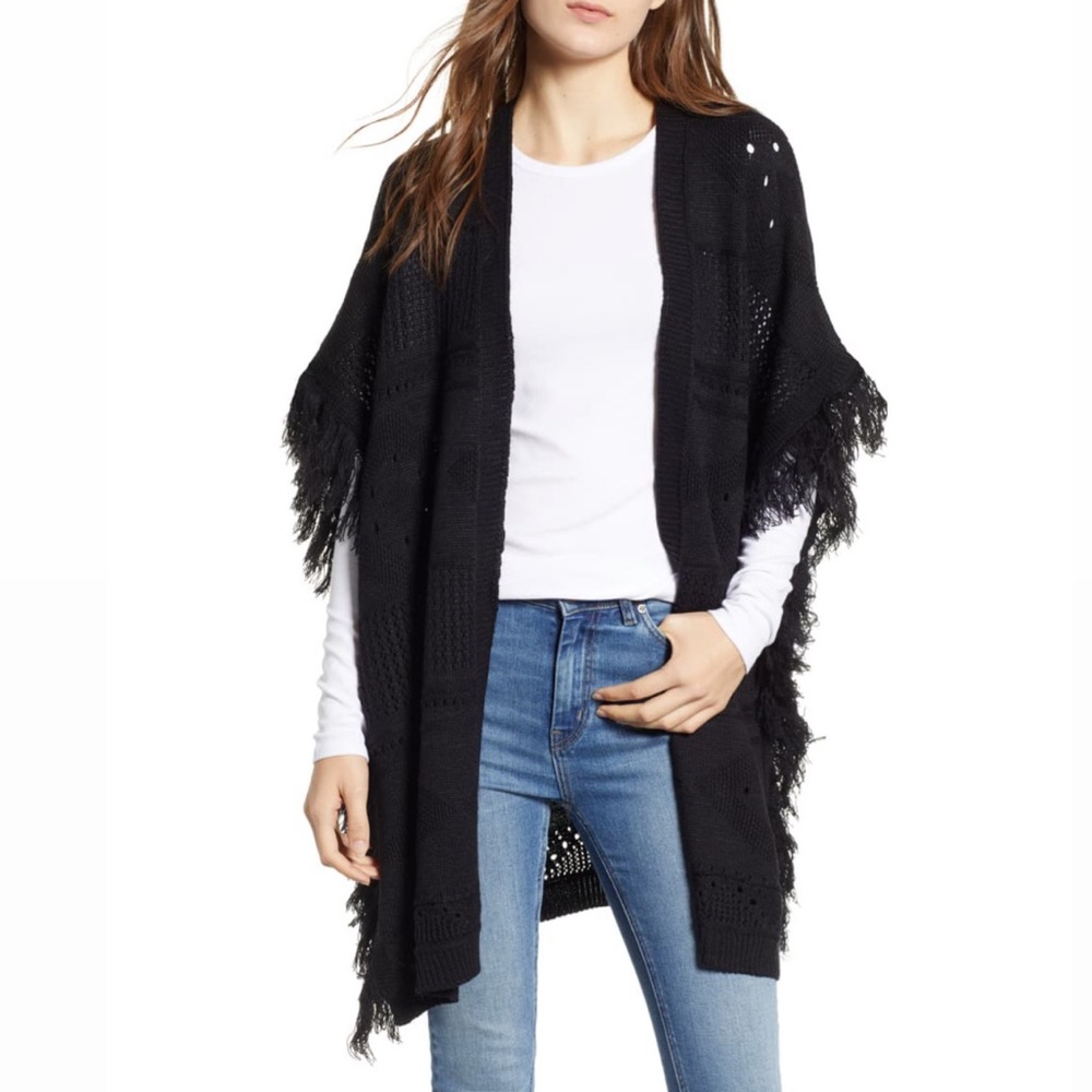 Treasure & Bond Black Fringe Ruana Size OS
